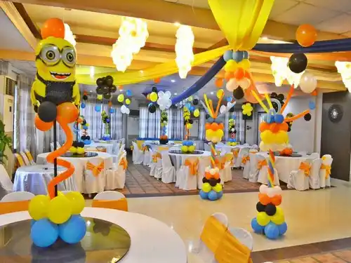 Kids party hall with cartoon theme decoration and play area