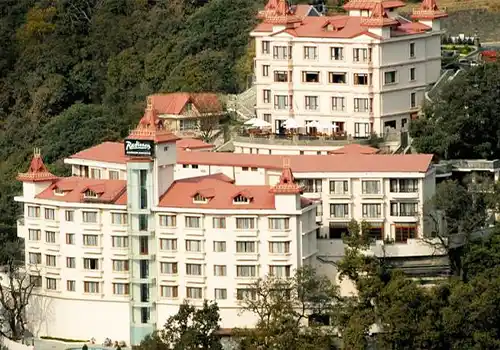 Hilltop luxury hotel with Himalayan views and colonial architecture event setup
