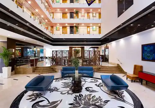 Modern luxury business hotel conference hall with state of the art AV setup
