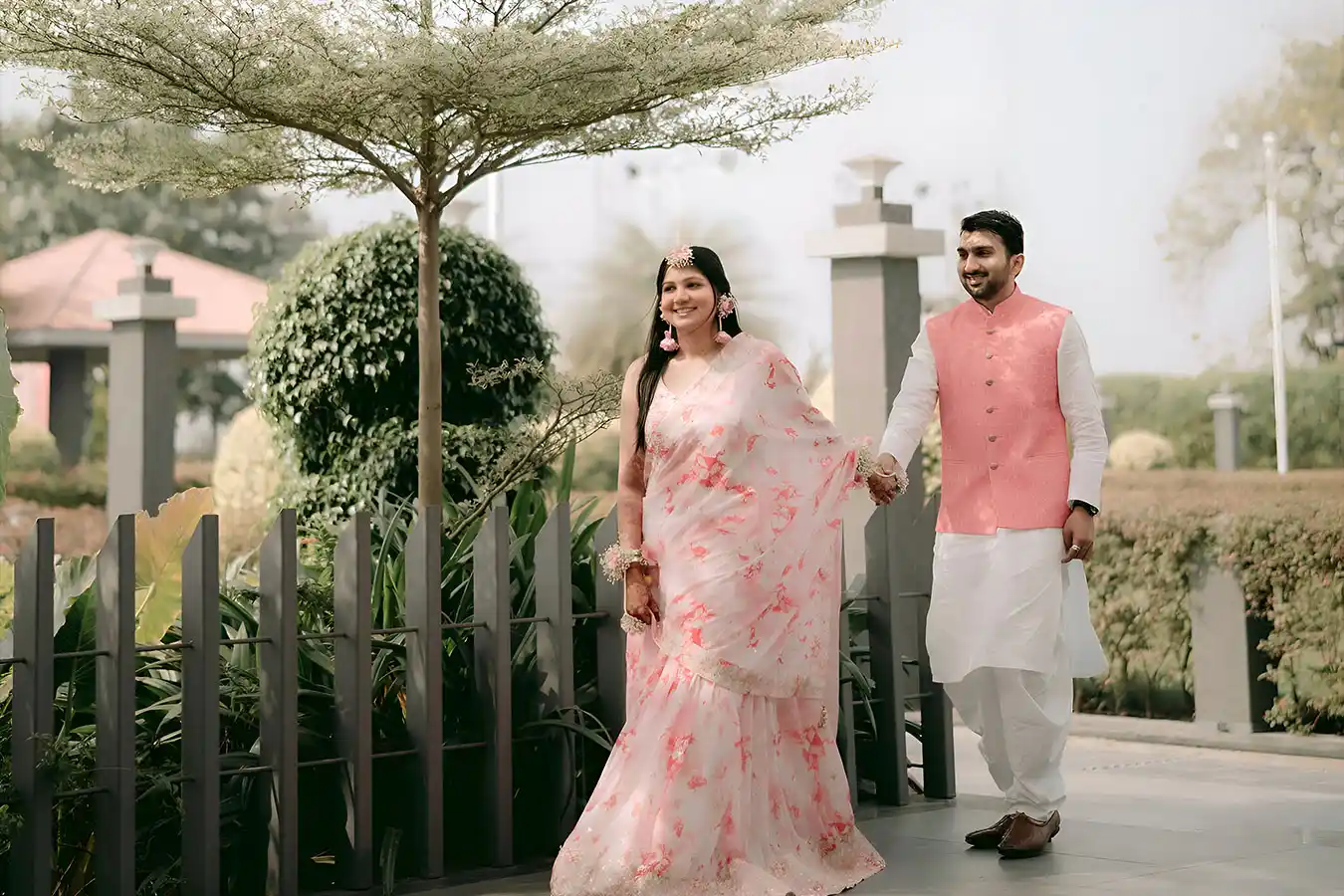 Romantic couple pre-wedding photoshoot outdoors