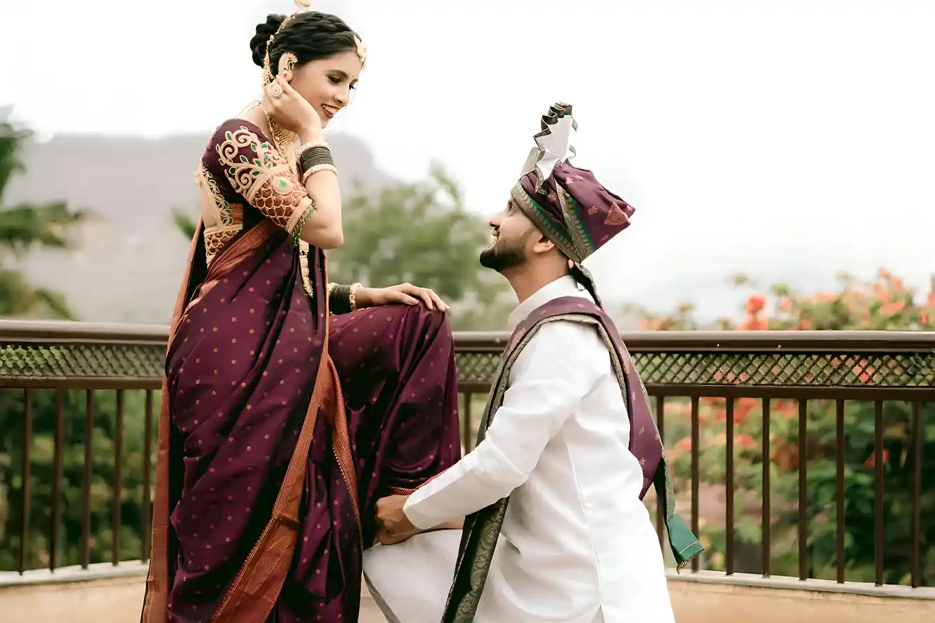 Creative pre-wedding shoot with natural lighting