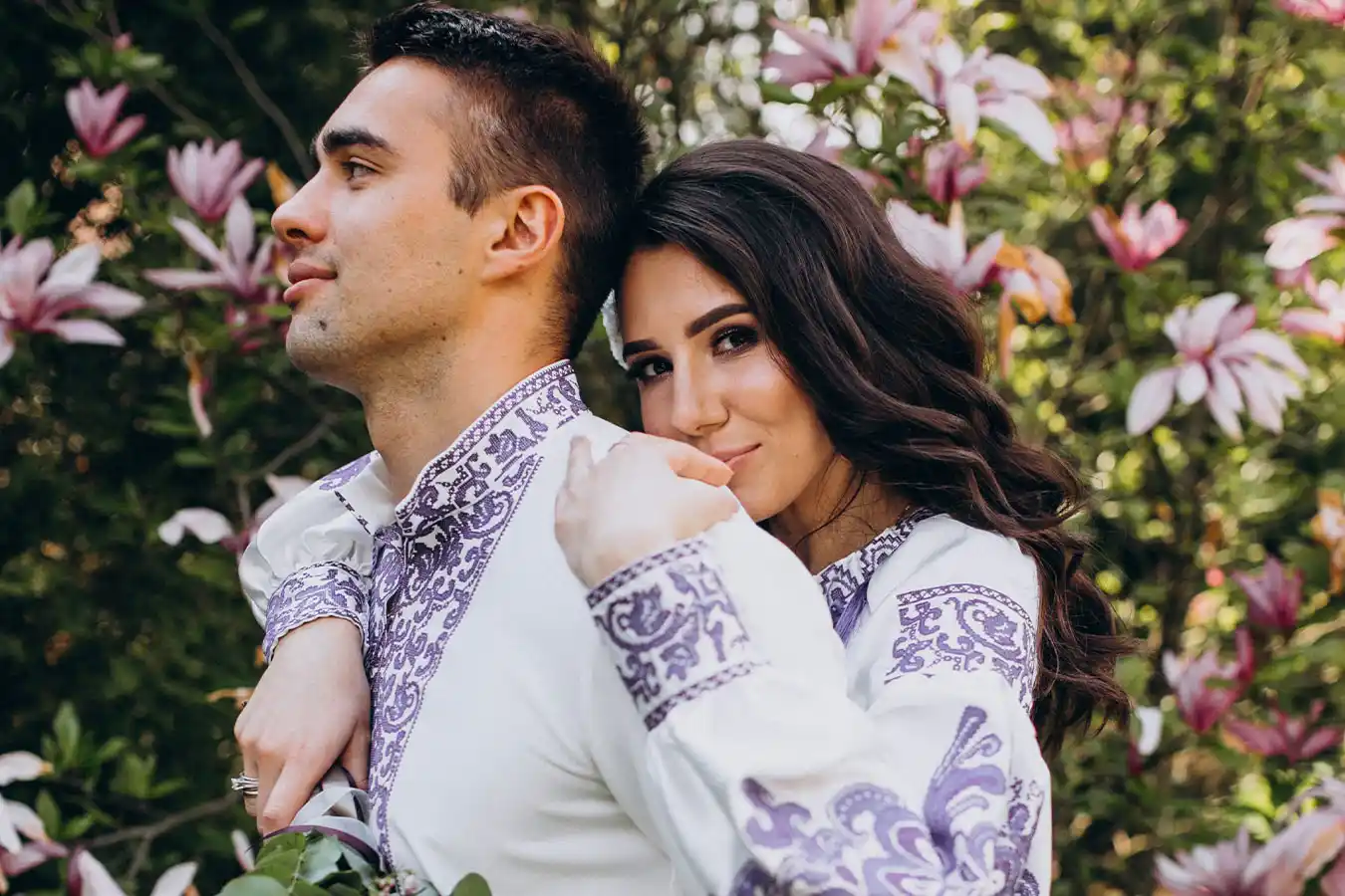 Romantic couple posing during pre-wedding shoot